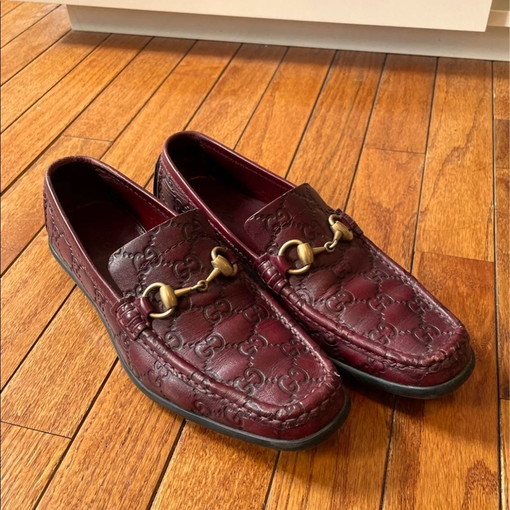Vintage Gucci Leather Horsebit GG Loafers